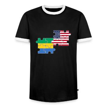 Gabon USA Flag Américain Gabonais - T-shirt contrasté Homme - noir/blanc - Devant - AI Model Female 172 light (172cm) & AI Model Male 178 light (178cm)