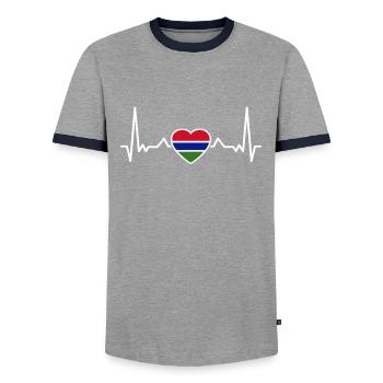 Gambie battement de cœur Drapeau gambien - T-shirt contrasté Homme - gris/marine  - Devant - AI Model Female 172 light (172cm) & AI Model Male 178 light (178cm)