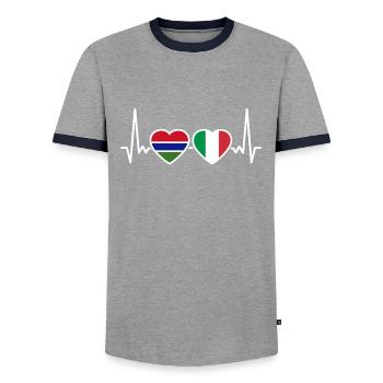Gambie Italie drapeau battant de cœur Gambie - T-shirt contrasté Homme - gris/marine  - Devant - AI Model Female 172 light (172cm) & AI Model Male 178 light (178cm)