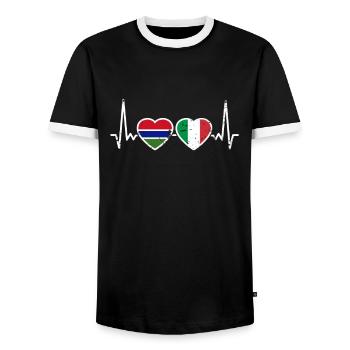 Gambia Italy Vintage Heartbeat Flag Gambier - Men's Ringer Shirt - black/white - Front - AI Model Female 172 light (172cm) & AI Model Male 178 light (178cm)