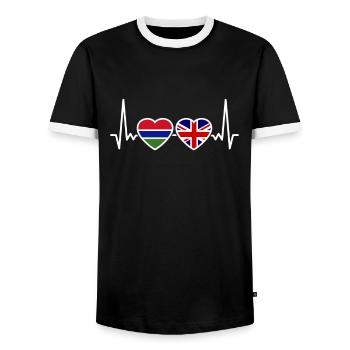 Gambia UK heartbeat flag British Gambian - Men's Ringer Shirt - black/white - Front - AI Model Female 172 light (172cm) & AI Model Male 178 light (178cm)
