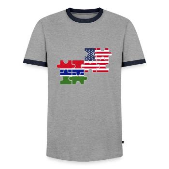 Gambie USA Drapeau Américain Gambien - T-shirt contrasté Homme - gris/marine  - Devant - AI Model Female 172 light (172cm) & AI Model Male 178 light (178cm)