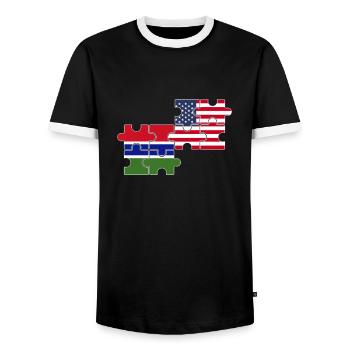 Gambie USA Drapeau Américain Gambien - T-shirt contrasté Homme - noir/blanc - Devant - AI Model Female 172 light (172cm) & AI Model Male 178 light (178cm)