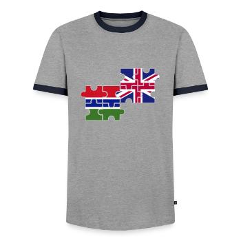 Gambie, Drapeau britannique, Gambien - T-shirt contrasté Homme - gris/marine  - Devant - AI Model Female 172 light (172cm) & AI Model Male 178 light (178cm)