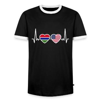 Gambia USA Heartbeat Flag American Gambian - Men's Ringer Shirt - black/white - Front - AI Model Female 172 light (172cm) & AI Model Male 178 light (178cm)