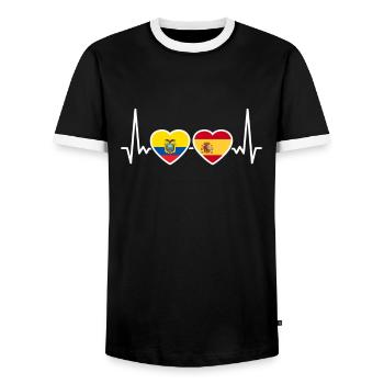 Ecuador Spain Heartbeat Flag Ecuadorians - Men's Ringer Shirt - black/white - Front - AI Model Female 172 light (172cm) & AI Model Male 178 light (178cm)