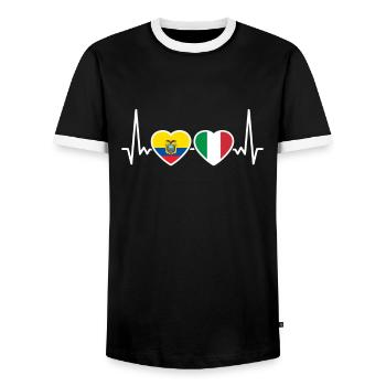 Ecuador Italy Heartbeat Flag Ecuadorians - Men's Ringer Shirt - black/white - Front - AI Model Female 172 light (172cm) & AI Model Male 178 light (178cm)