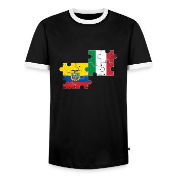 Ecuador Italy Vintage Flag Ecuadorian - Men's Ringer Shirt - black/white - Front - AI Model Female 172 light (172cm) & AI Model Male 178 light (178cm)