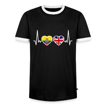 Ecuador UK Heartbeat Flag Ecuadorian - Men's Ringer Shirt - black/white - Front - AI Model Female 172 light (172cm) & AI Model Male 178 light (178cm)