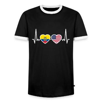 Ecuador USA Heartbeat Flag Ecuadorians - Men's Ringer Shirt - black/white - Front - AI Model Female 172 light (172cm) & AI Model Male 178 light (178cm)