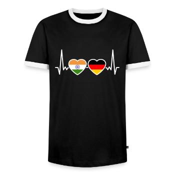 Inde Allemagne Heartbeat Flag Indiens allemands - T-shirt contrasté Homme - noir/blanc - Devant - AI Model Female 172 light (172cm) & AI Model Male 178 light (178cm)