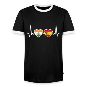 India Spain Vintage Heartbeat Flag Indian - Men's Ringer Shirt - black/white - Front - AI Model Female 172 light (172cm) & AI Model Male 178 light (178cm)