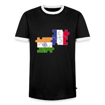 India France Flag French Indian - Men's Ringer Shirt - black/white - Front - AI Model Female 172 light (172cm) & AI Model Male 178 light (178cm)