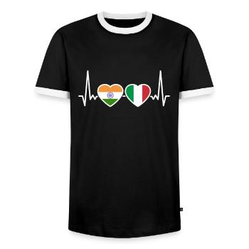 India Italy Heartbeat Flag Italian Indian - Men's Ringer Shirt - black/white - Front - AI Model Female 172 light (172cm) & AI Model Male 178 light (178cm)