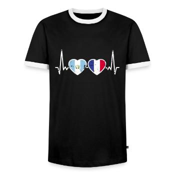 Guatemala France Vintage Heartbeat Flag - Men's Ringer Shirt - black/white - Front - AI Model Female 172 light (172cm) & AI Model Male 178 light (178cm)