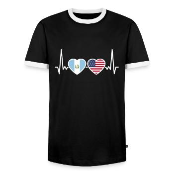 Guatemala USA Heartbeat Flag Guatemalan - Men's Ringer Shirt - black/white - Front - AI Model Female 172 light (172cm) & AI Model Male 178 light (178cm)