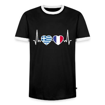 Grèce France Heartbeat Flag Grec - T-shirt contrasté Homme - noir/blanc - Devant - AI Model Female 172 light (172cm) & AI Model Male 178 light (178cm)