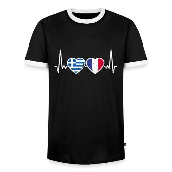 Greece France Vintage Heartbeat Flag - Men's Ringer Shirt - black/white - Front - AI Model Female 172 light (172cm) & AI Model Male 178 light (178cm)