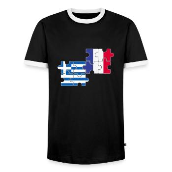 Grèce France Drapeau Français Grec - T-shirt contrasté Homme - noir/blanc - Devant - AI Model Female 172 light (172cm) & AI Model Male 178 light (178cm)