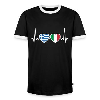 Greece Italy Heartbeat Flag Greek - Men's Ringer Shirt - black/white - Front - AI Model Female 172 light (172cm) & AI Model Male 178 light (178cm)