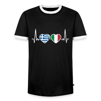 Griechenland Italien Vintage Herzschlag Flagge - Männer Kontrast-T-Shirt - Schwarz/Weiß - Vorne - AI Model Female 172 light (172cm) & AI Model Male 178 light (178cm)