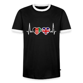 Afghanistan UK Vintage Heartbeat Flag Afghan - Men's Ringer Shirt - black/white - Front - AI Model Female 172 light (172cm) & AI Model Male 178 light (178cm)