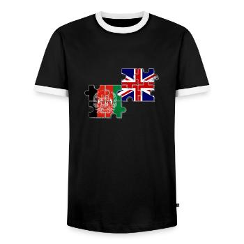 Afghanistan UK Vintage Flag British Afghan - Men's Ringer Shirt - black/white - Front - AI Model Female 172 light (172cm) & AI Model Male 178 light (178cm)