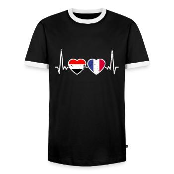 Yémen France Vintage Heartbeat Drapeau Yéménite - T-shirt contrasté Homme - noir/blanc - Devant - AI Model Female 172 light (172cm) & AI Model Male 178 light (178cm)
