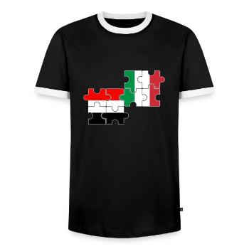 Yemen Italy Flag Italian Yemeni - Men's Ringer Shirt - black/white - Front - AI Model Female 172 light (172cm) & AI Model Male 178 light (178cm)