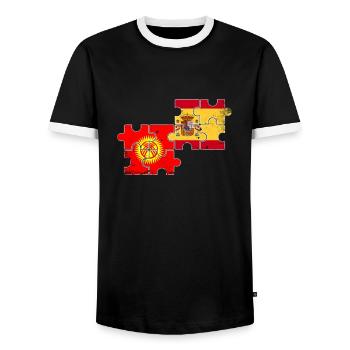 Kirghizistan Espagne Drapeau vintage Kirghizistan - T-shirt contrasté Homme - noir/blanc - Devant - AI Model Female 172 light (172cm) & AI Model Male 178 light (178cm)