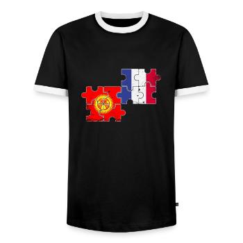 Kirghizistan France Drapeau vintage Kirghizistan - T-shirt contrasté Homme - noir/blanc - Devant - AI Model Female 172 light (172cm) & AI Model Male 178 light (178cm)
