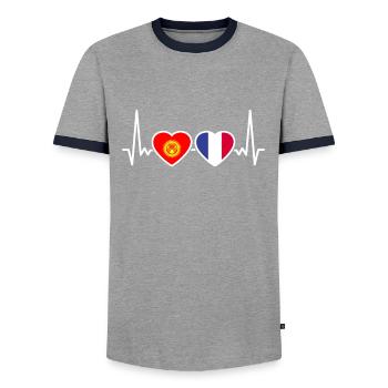 Kirgisistan Frankreich Herzschlag Flagge Kirgise - Männer Kontrast-T-Shirt - Grau/Navy  - Vorne - AI Model Female 172 light (172cm) & AI Model Male 178 light (178cm)