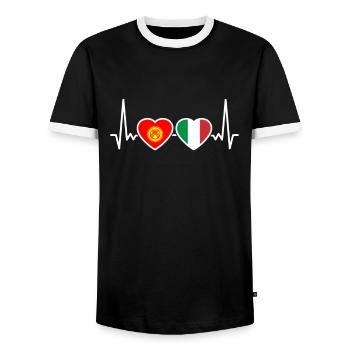 Kirghizistan Italie drapeau de battement de cœur Kirghize - T-shirt contrasté Homme - noir/blanc - Devant - AI Model Female 172 light (172cm) & AI Model Male 178 light (178cm)