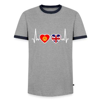 Kirgisistan UK Herzschlag Flagge Kirgisisch - Männer Kontrast-T-Shirt - Grau/Navy  - Vorne - AI Model Female 172 light (172cm) & AI Model Male 178 light (178cm)