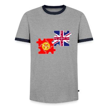Kirgisistan UK Flagge Britisch Kirgisisch - Männer Kontrast-T-Shirt - Grau/Navy  - Vorne - AI Model Female 172 light (172cm) & AI Model Male 178 light (178cm)