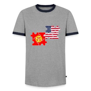 Kirgisistan USA Flagge Amerikanisch Kirgisisch - Männer Kontrast-T-Shirt - Grau/Navy  - Vorne - AI Model Female 172 light (172cm) & AI Model Male 178 light (178cm)