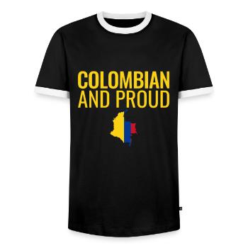 Colombian And Proud Map Colombia Flag - Men's Ringer Shirt - black/white - Front - AI Model Female 172 light (172cm) & AI Model Male 178 light (178cm)