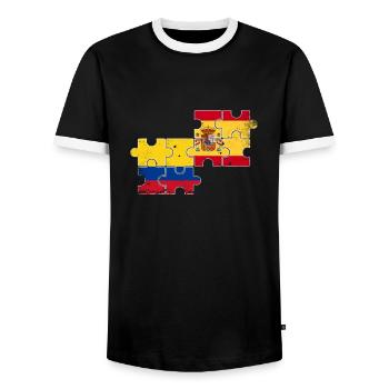 Colombia Spain Vintage Flag Colombian - Men's Ringer Shirt - black/white - Front - AI Model Female 172 light (172cm) & AI Model Male 178 light (178cm)
