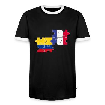 Colombia France Flag Colombians - Men's Ringer Shirt - black/white - Front - AI Model Female 172 light (172cm) & AI Model Male 178 light (178cm)