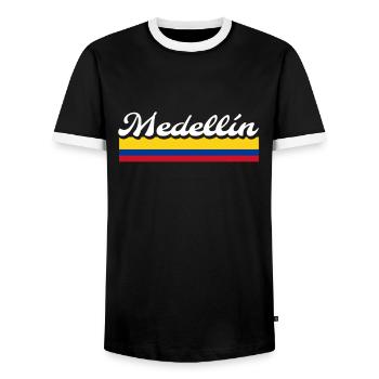 Medellin Colombia Colombian flag - Men's Ringer Shirt - black/white - Front - AI Model Female 172 light (172cm) & AI Model Male 178 light (178cm)
