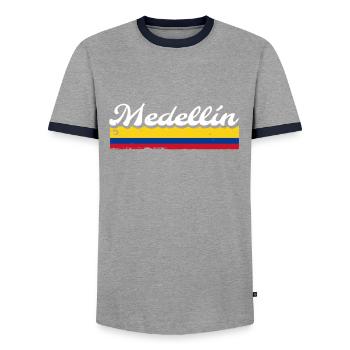 Medellin Vintage Kolumbien Kolumbianische Flagge - Männer Kontrast-T-Shirt - Grau/Navy  - Vorne - AI Model Female 172 light (172cm) & AI Model Male 178 light (178cm)