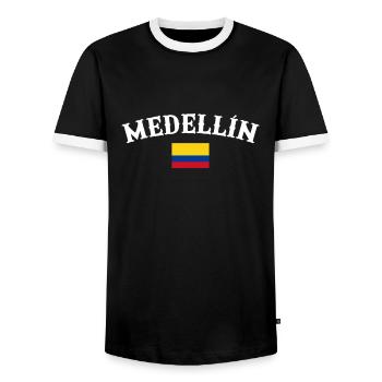 Medellin Colombie Drapeau colombien - T-shirt contrasté Homme - noir/blanc - Devant - AI Model Female 172 light (172cm) & AI Model Male 178 light (178cm)