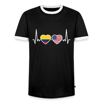 Colombie États-Unis Battement de cœur Drapeau Colombien - T-shirt contrasté Homme - noir/blanc - Devant - AI Model Female 172 light (172cm) & AI Model Male 178 light (178cm)