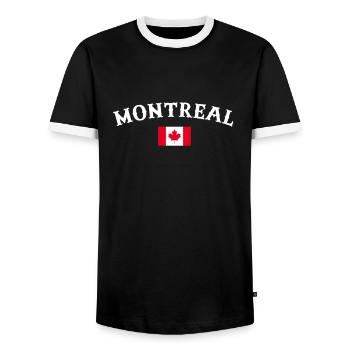 Montreal, Canada, Canadian flag, Canadian - Men's Ringer Shirt - black/white - Front - AI Model Female 172 light (172cm) & AI Model Male 178 light (178cm)