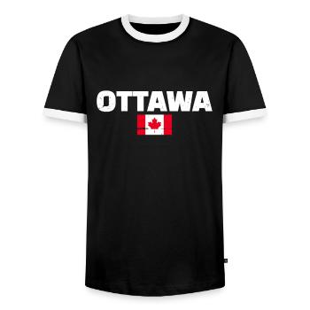 Ottawa Vintage Canada Canadian Flag Canadian - Men's Ringer Shirt - black/white - Front - AI Model Female 172 light (172cm) & AI Model Male 178 light (178cm)