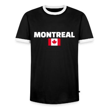 Montreal, Canada, Canadian flag, Canadian - Men's Ringer Shirt - black/white - Front - AI Model Female 172 light (172cm) & AI Model Male 178 light (178cm)