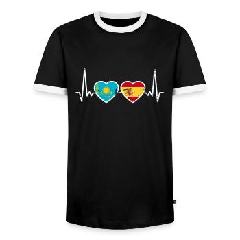 Kazakhstan Espagne Vintage Heartbeat Flag - T-shirt contrasté Homme - noir/blanc - Devant - AI Model Female 172 light (172cm) & AI Model Male 178 light (178cm)