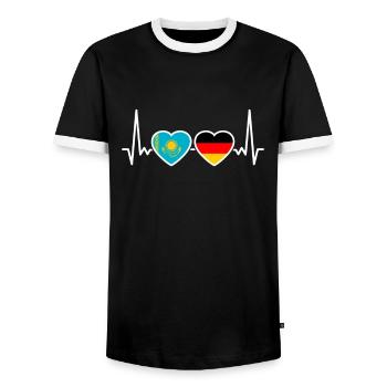 Kazakhstan Allemagne Heartbeat Flag Kazakh - T-shirt contrasté Homme - noir/blanc - Devant - AI Model Female 172 light (172cm) & AI Model Male 178 light (178cm)