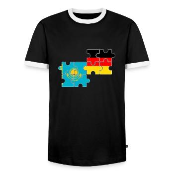 Kazakhstan Allemagne Drapeau allemand Kazakh - T-shirt contrasté Homme - noir/blanc - Devant - AI Model Female 172 light (172cm) & AI Model Male 178 light (178cm)
