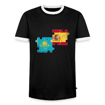 Kazakhstan Espagne Drapeau Vintage Espagnol Kazakh - T-shirt contrasté Homme - noir/blanc - Devant - AI Model Female 172 light (172cm) & AI Model Male 178 light (178cm)